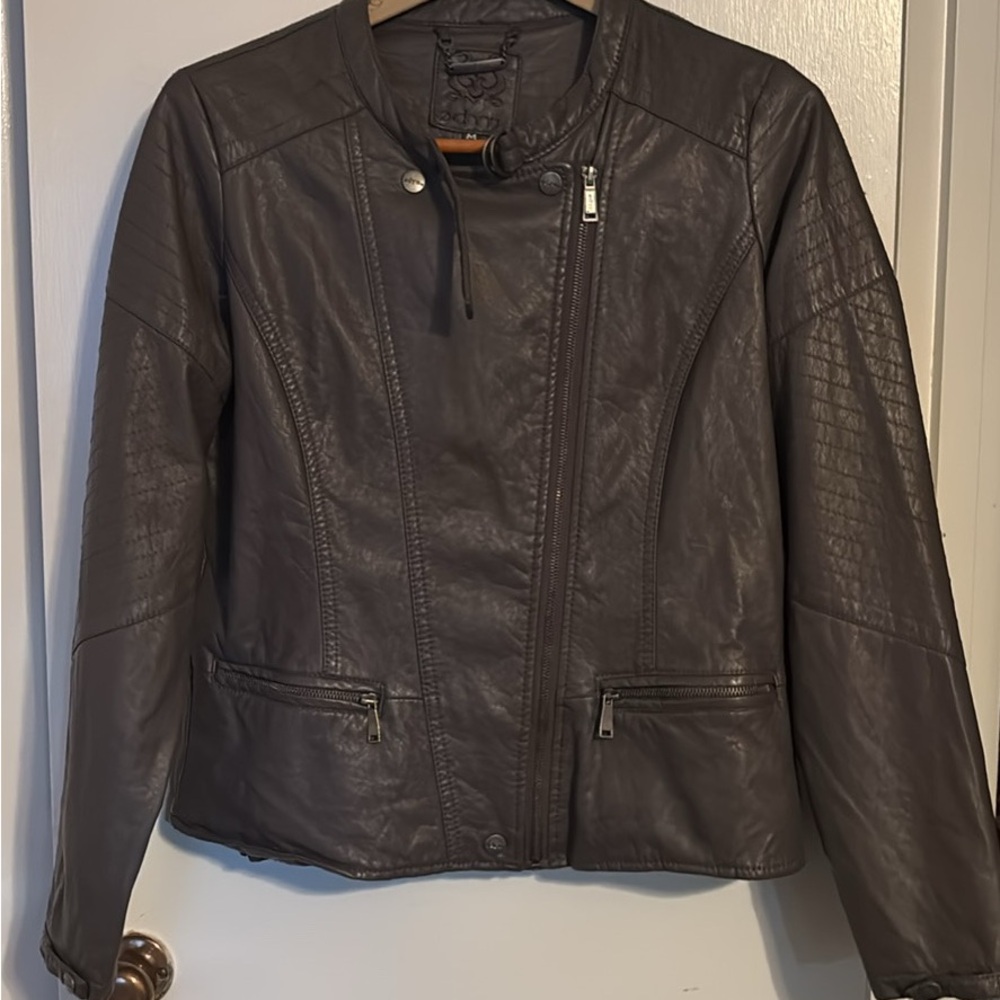 Elegant Taupe faux Leather Jacket for Women